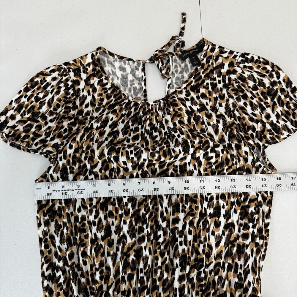 Banana Republic Womens Dress Small Tall Brown Cheetah Midi Flutter Slip Y2K 90s - Picture 6 of 12